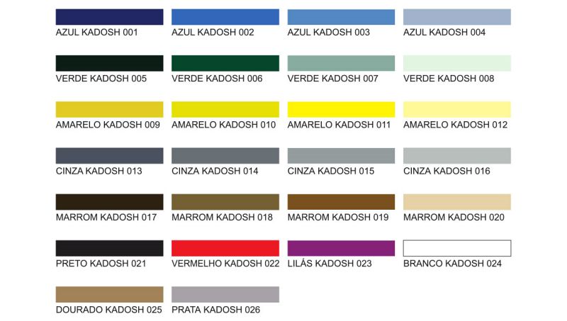 Tabela de cores gerais para quadras